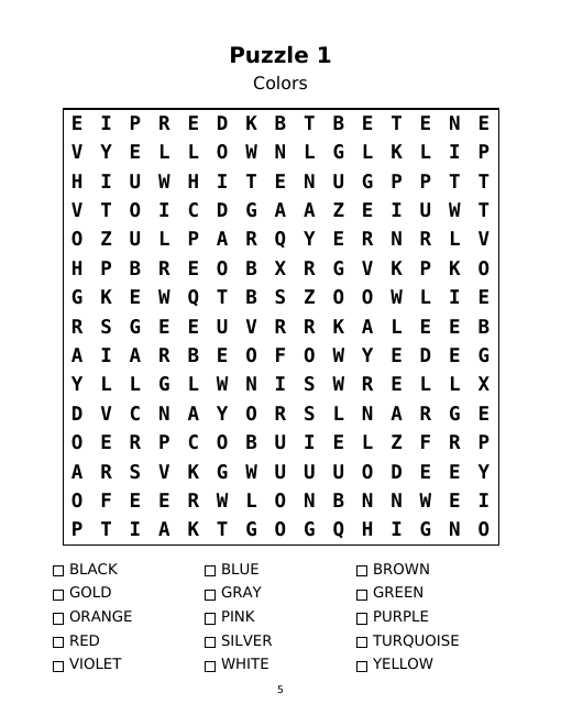 Sample page: Free Large Print Word Search Puzzles to Print