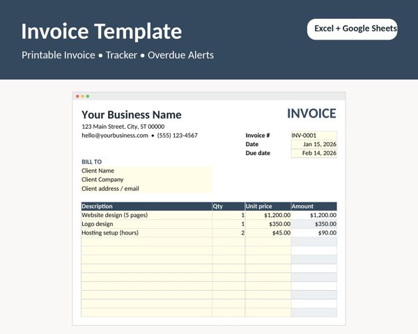 Invoice Template and Invoice Tracker for Excel and Google Sheets